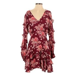 La Maison Talulah So Lovely Ruffle Mini Dress Rose Pink Polka Dot Floral XS NWT